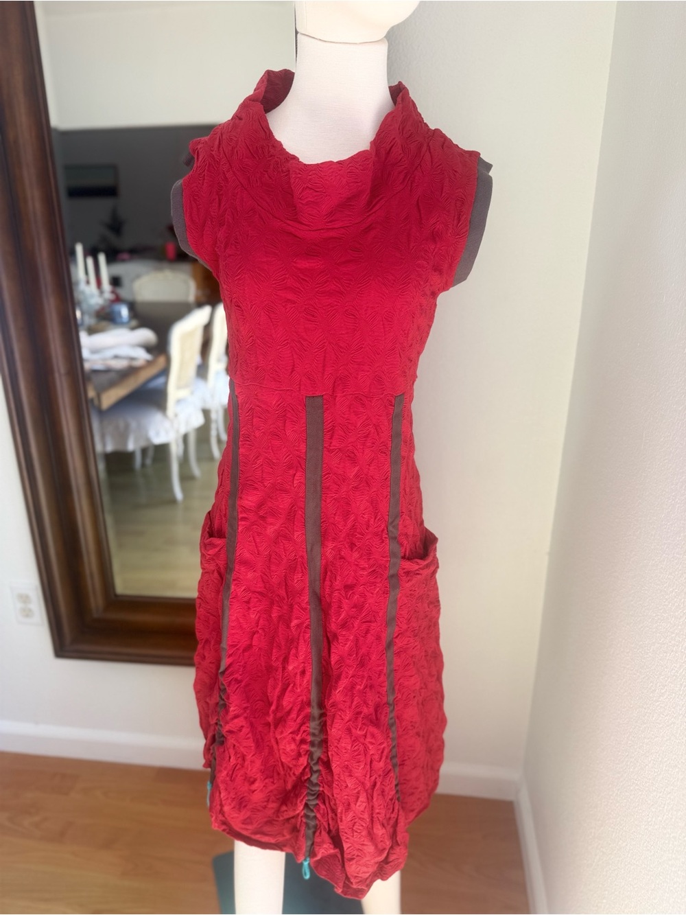 Aimee G Red Textured Cowl-Neck Mini Dress